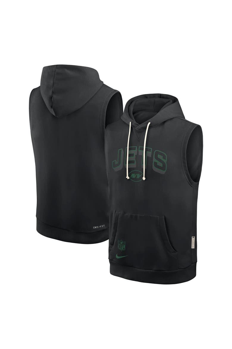 Men's Nike Black New York Jets Sideline Performance Sleeveless Pullover Hoodie, Main, color, Black