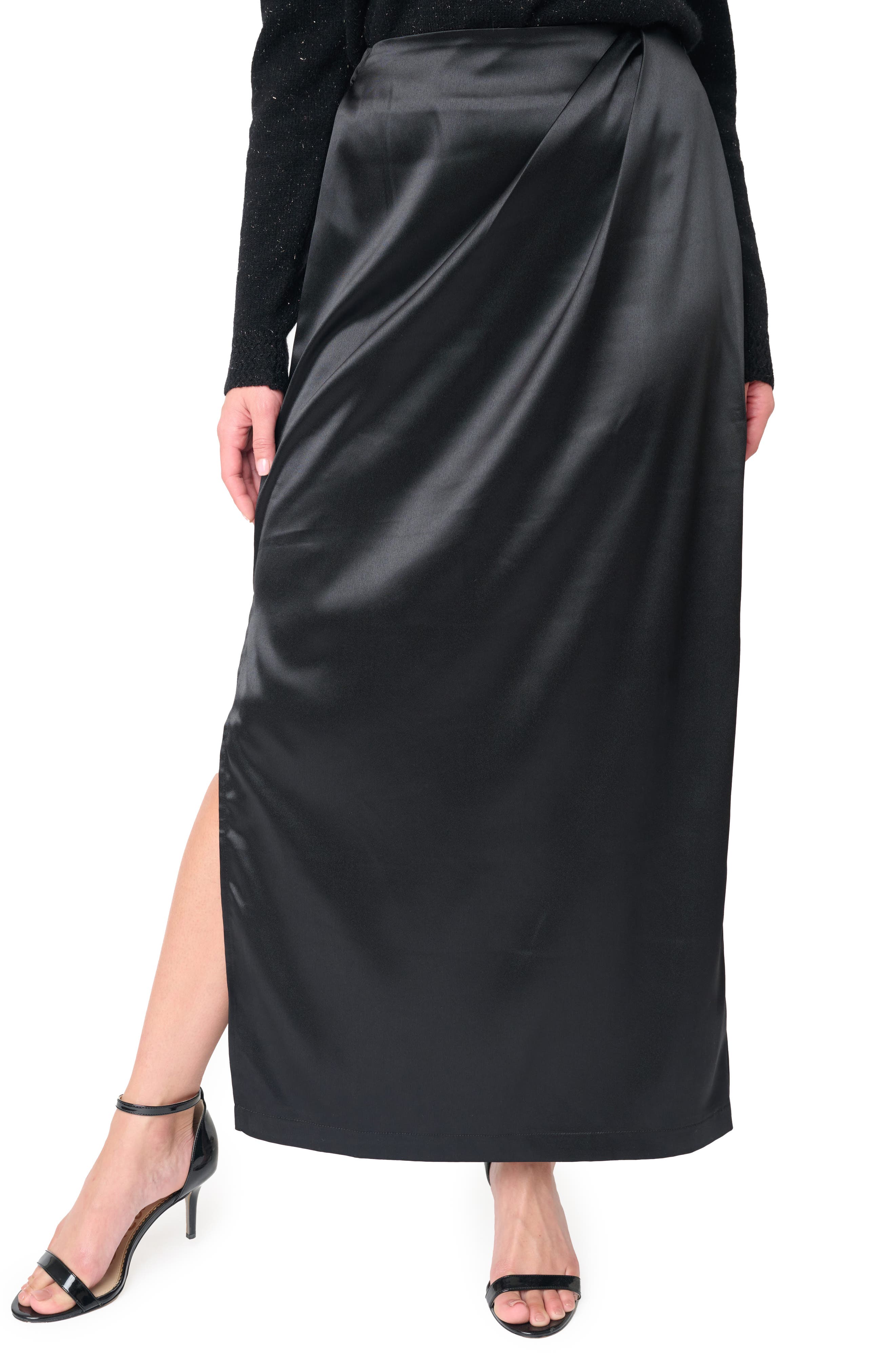 Pleated Satin Maxi Skirt