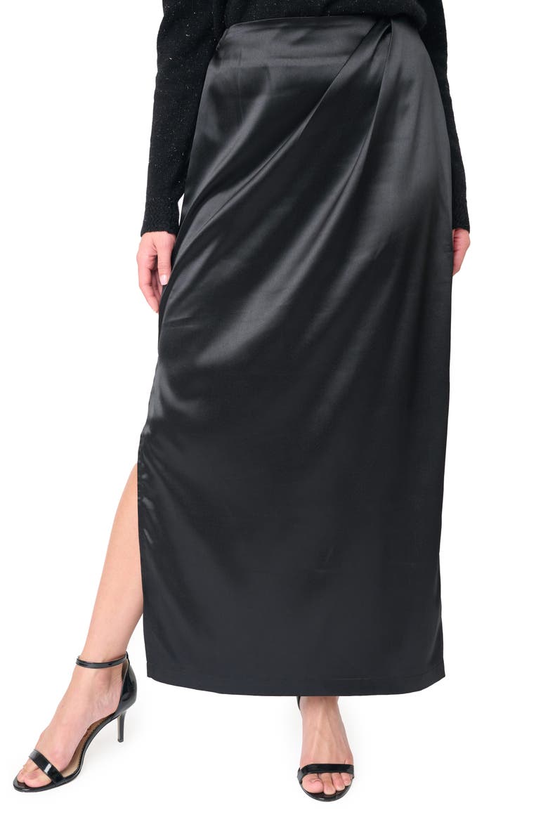 Pleated Satin Maxi Skirt, Main, color, BLACK