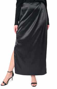 Pleated Satin Maxi Skirt