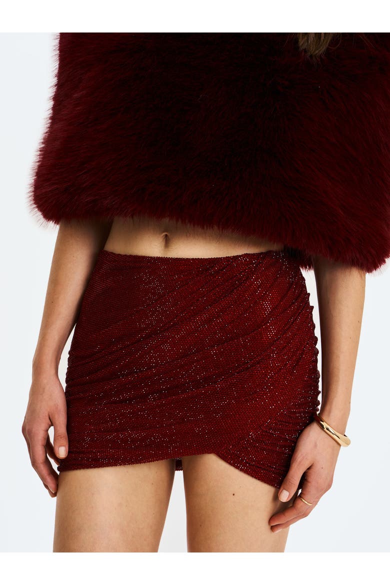 Darleen Rhinestone Mesh Low Waist Ruched Skirt, Alternate, color, Burgundy