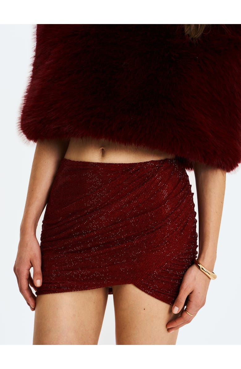 Miss Circle Darleen Rhinestone Mesh Low Waist Ruched Skirt, Alternate, color, Burgundy