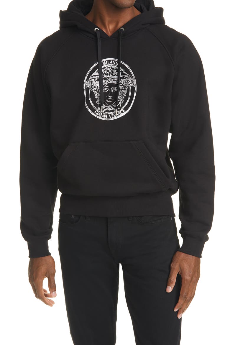 Medusa Head Logo Graphic Cotton Hoodie, Main, color, BLACK