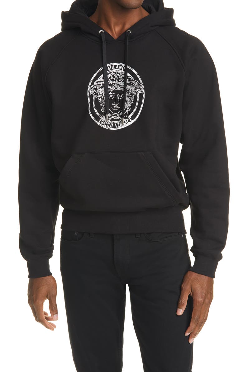 Versace Medusa Head Logo Graphic Cotton Hoodie, Main, color, 