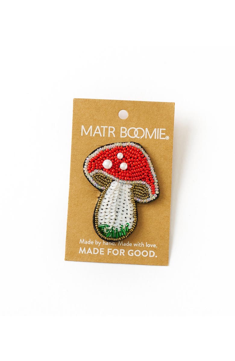 Matr Boomie Bala Mani Beaded Mushroom Brooch Pin, Alternate, color, Red