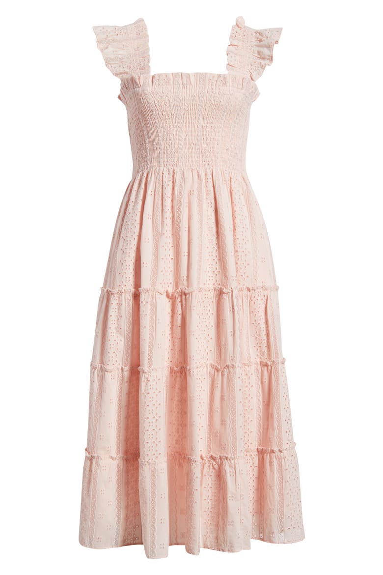 The Ellie Eyelet Flutter Sleeve Cotton Nap Midi Dress, Alternate, color, POWDER PINK