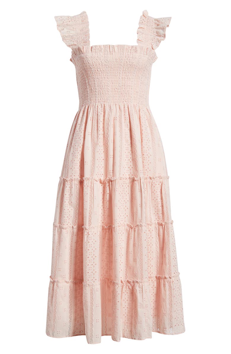 Hill House Home The Ellie Eyelet Flutter Sleeve Cotton Nap Midi Dress, Alternate, color, Powder Pink