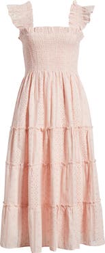 Hill House Home The Ellie Eyelet Flutter Sleeve Cotton Nap Midi Dress