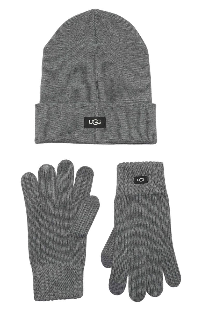 UGG<sup>®</sup> Hat & Tech Glove Set, Main, color, Charcoal