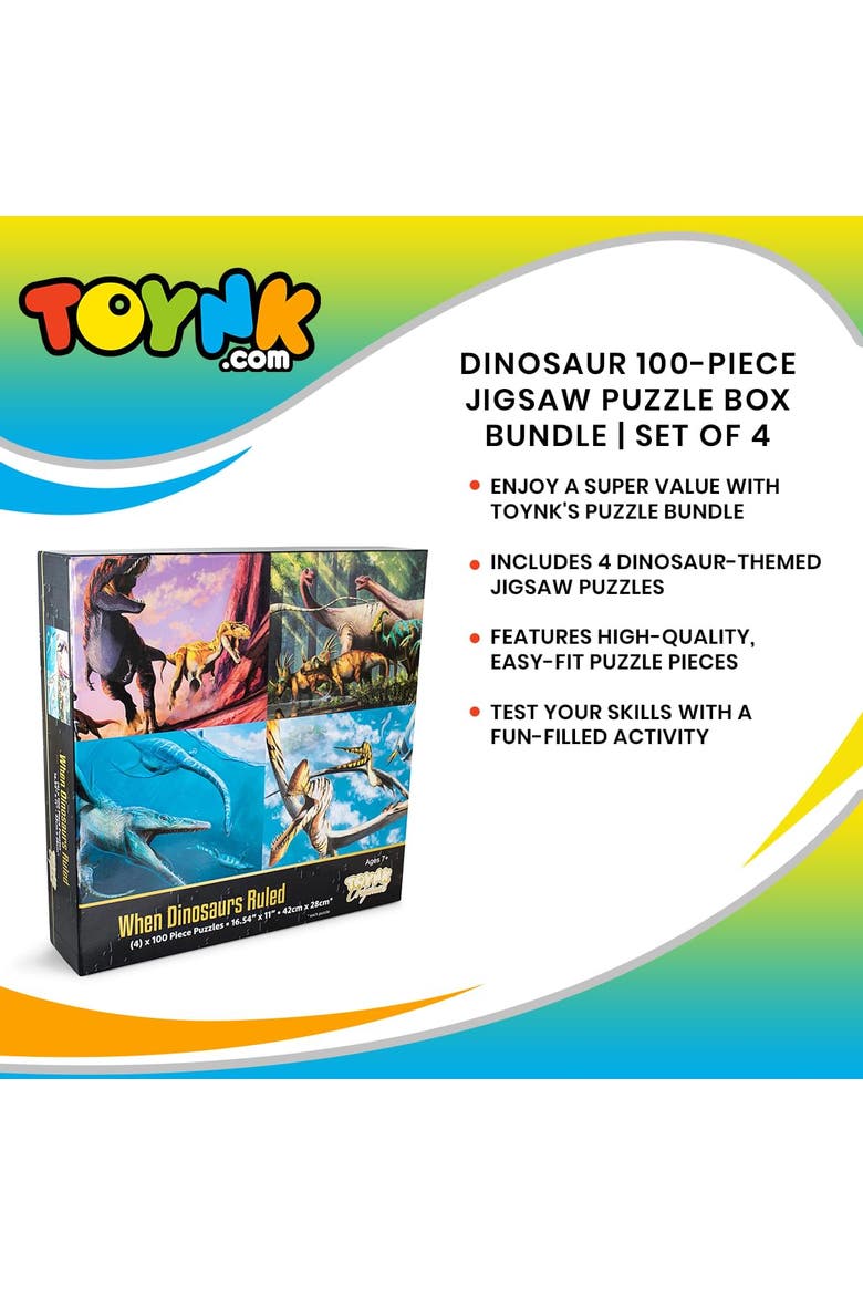 Dinosaur 100-Piece Jigsaw Puzzle Box Bundle | Set of 4, Alternate, color, Multi-Color