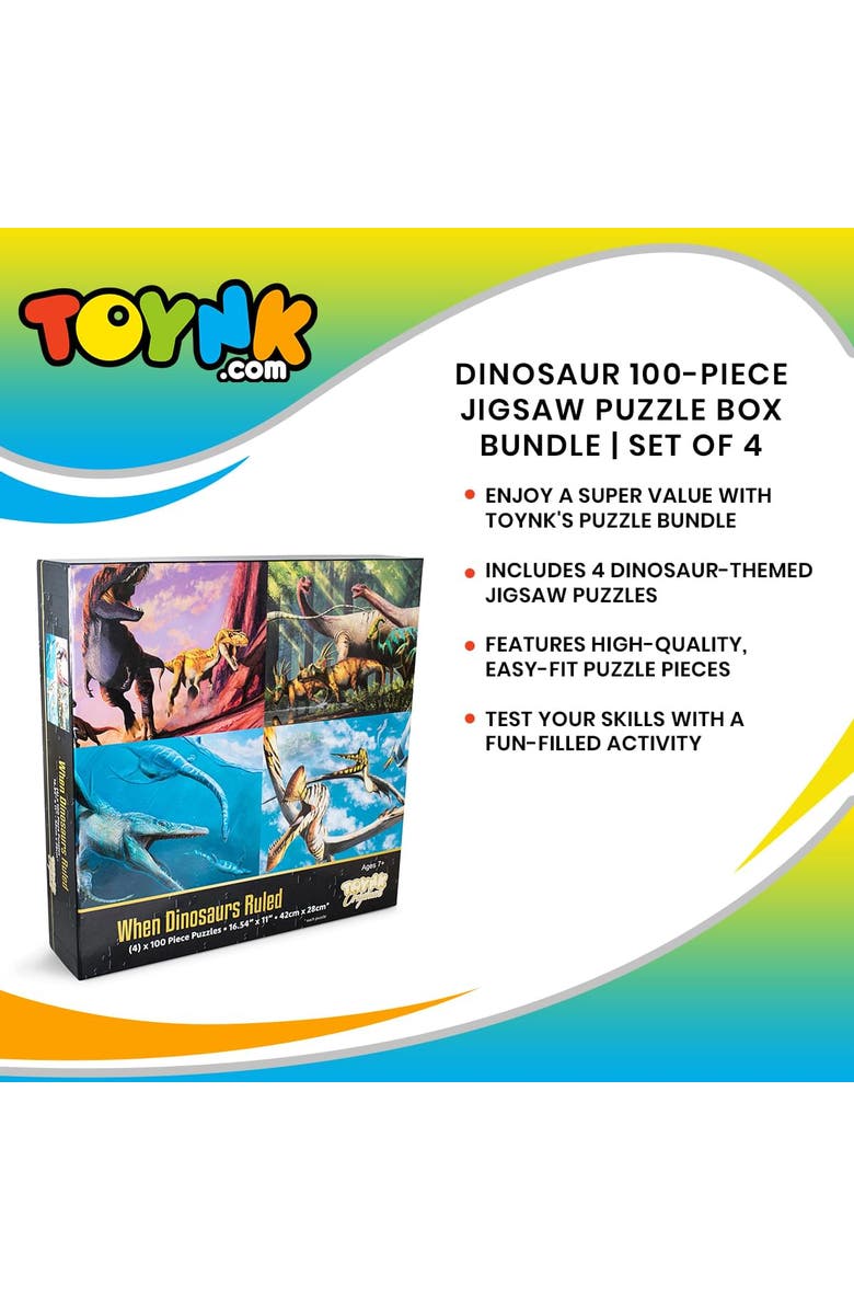 Toynk Dinosaur 100-Piece Jigsaw Puzzle Box Bundle | Set of 4, Alternate, color, Multi-Color