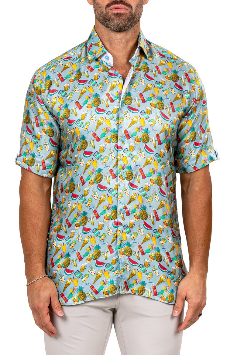 Galileo Marthy Short Sleeve Button-Up Shirt, Main, color, BLUE