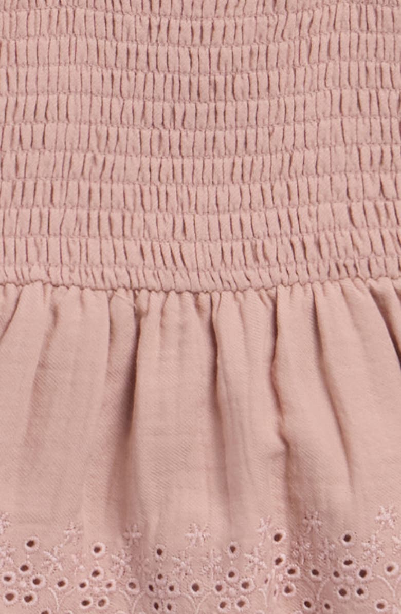 QUINCY MAE Eyelet Smocked Organic Cotton Skirted Bodysuit, Alternate, color, Mauve