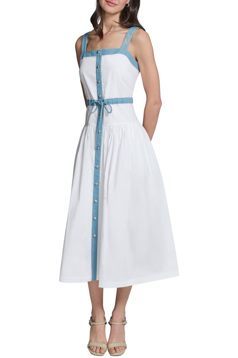Sleeveless Poplin Midi Dress, Main, color, WHITE