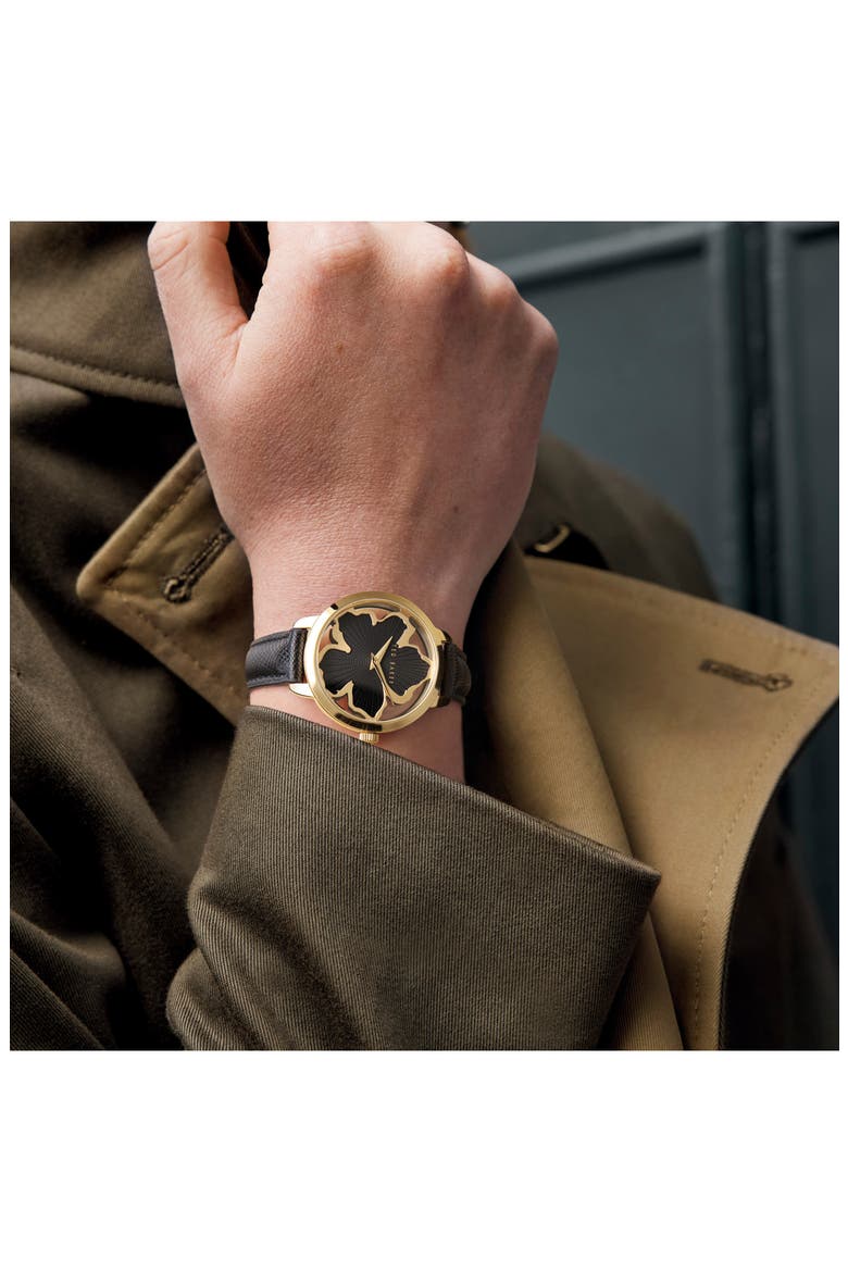 Lilabel Leather Strap Watch, 36mm, Alternate, color, GOLD/ BLACK/ BLACK