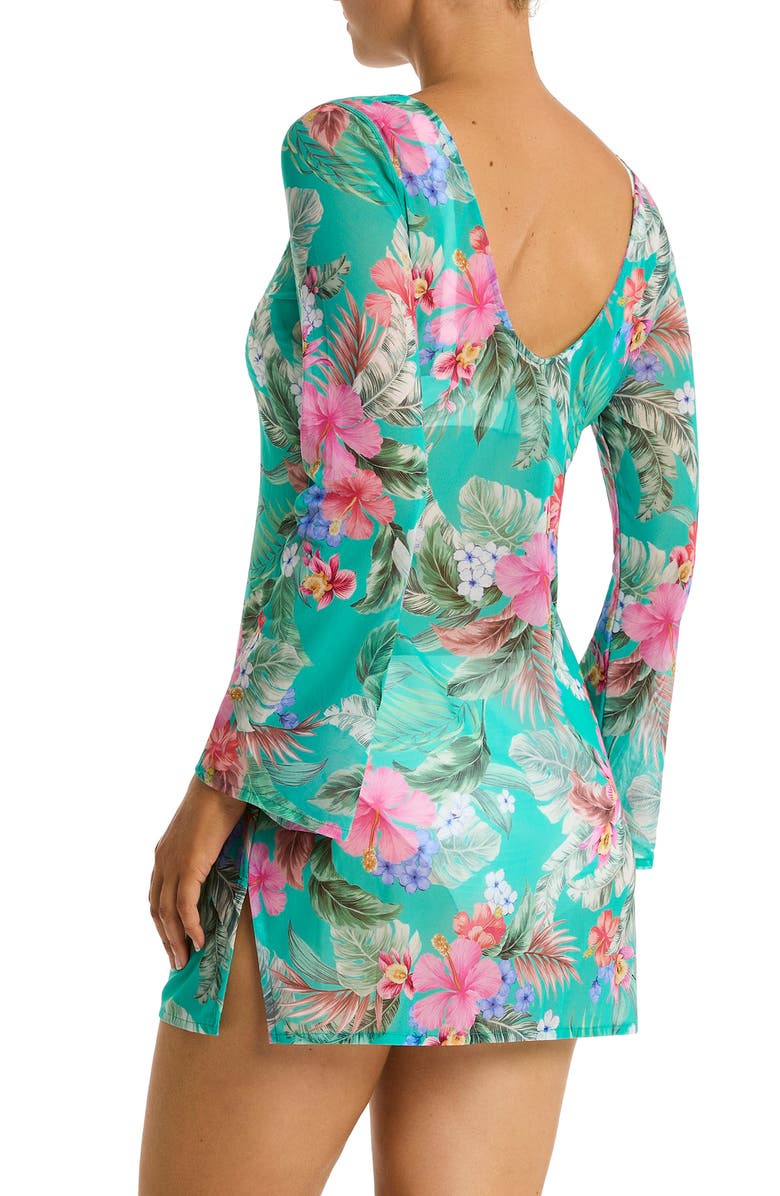 Sea Level Pacificao Floral Mesh Cover-Up Dress, Alternate, color, Evergreen