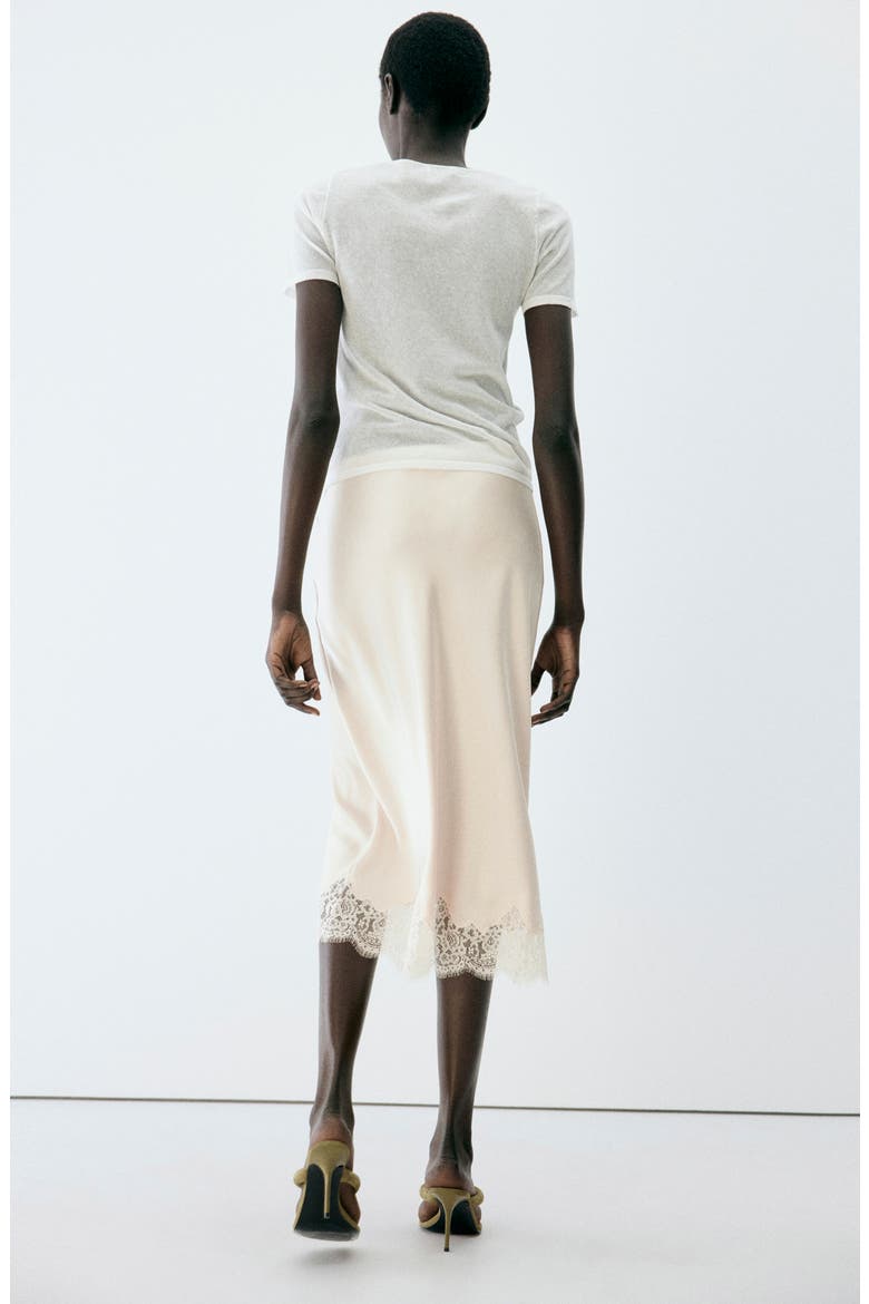Satin & Lace Midi Skirt, Alternate, color, ECRU