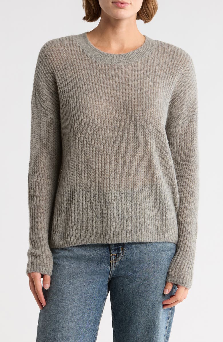 Madewell Ribbed Crewneck Sweater, Main, color, Heather Ash