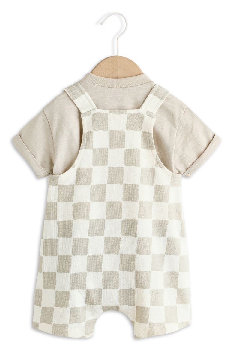 Wobbling Checkerboard Knit Overalls & Bodysuit Set, Alternate, color, GREY