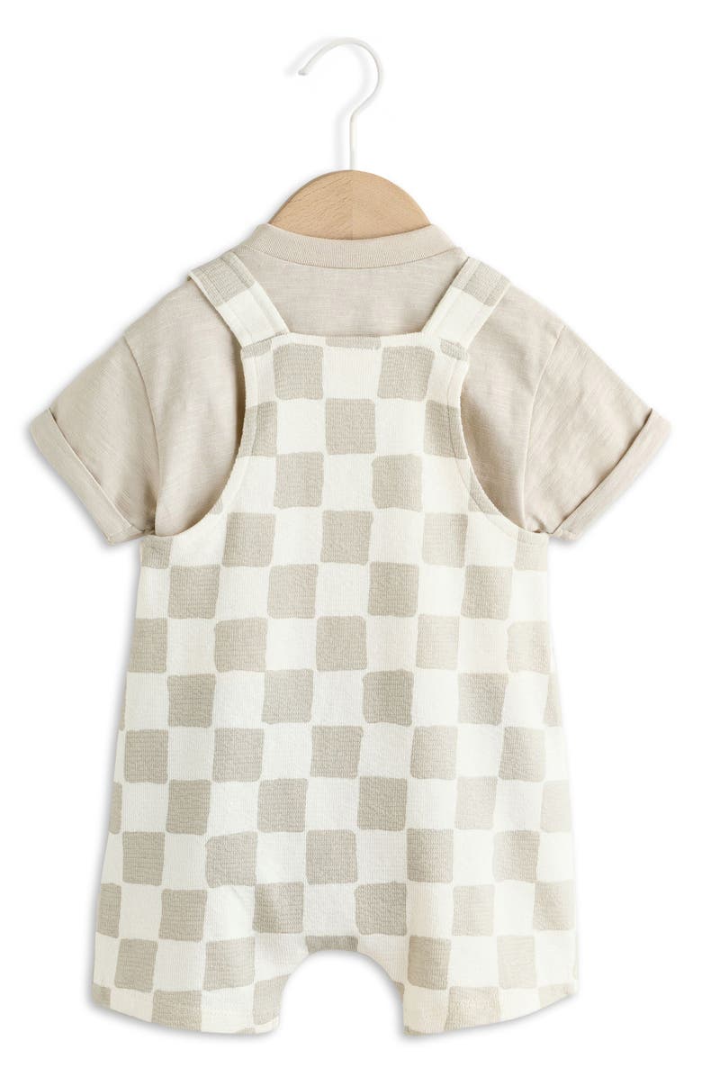 NEXT Wobbling Checkerboard Knit Overalls & Bodysuit Set, Alternate, color, Grey
