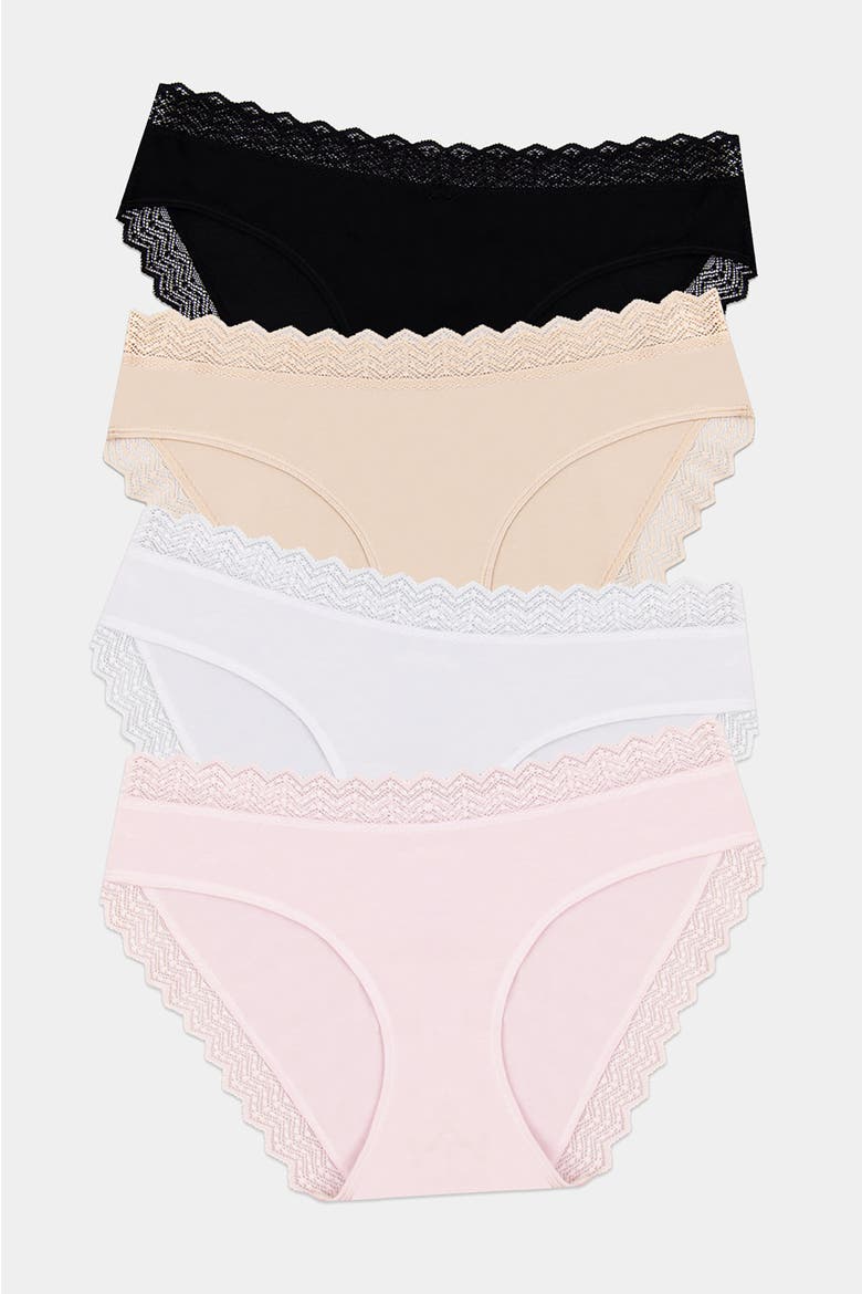 Zig Zag Lace Original Knicker Four Pack, Main, color, Sand Essentials