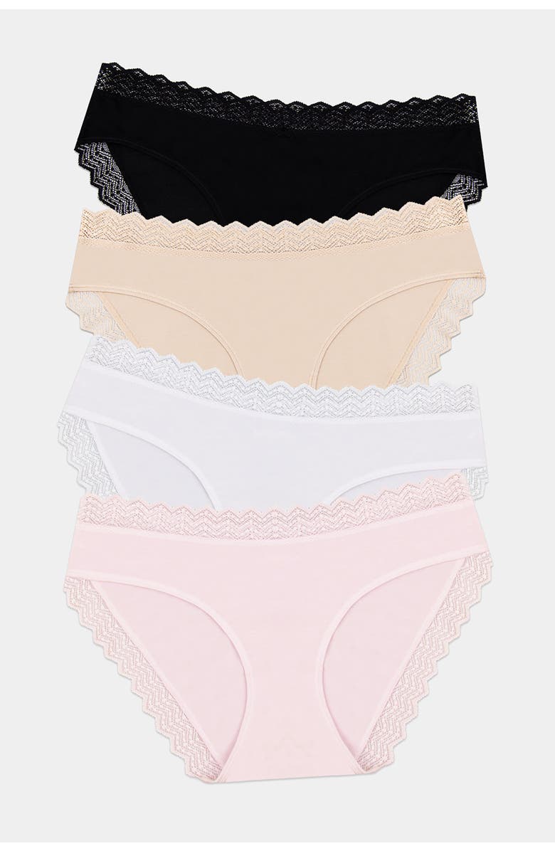 Stripe & Stare Zig Zag Lace Original Knicker Four Pack, Main, color, Sand Essentials