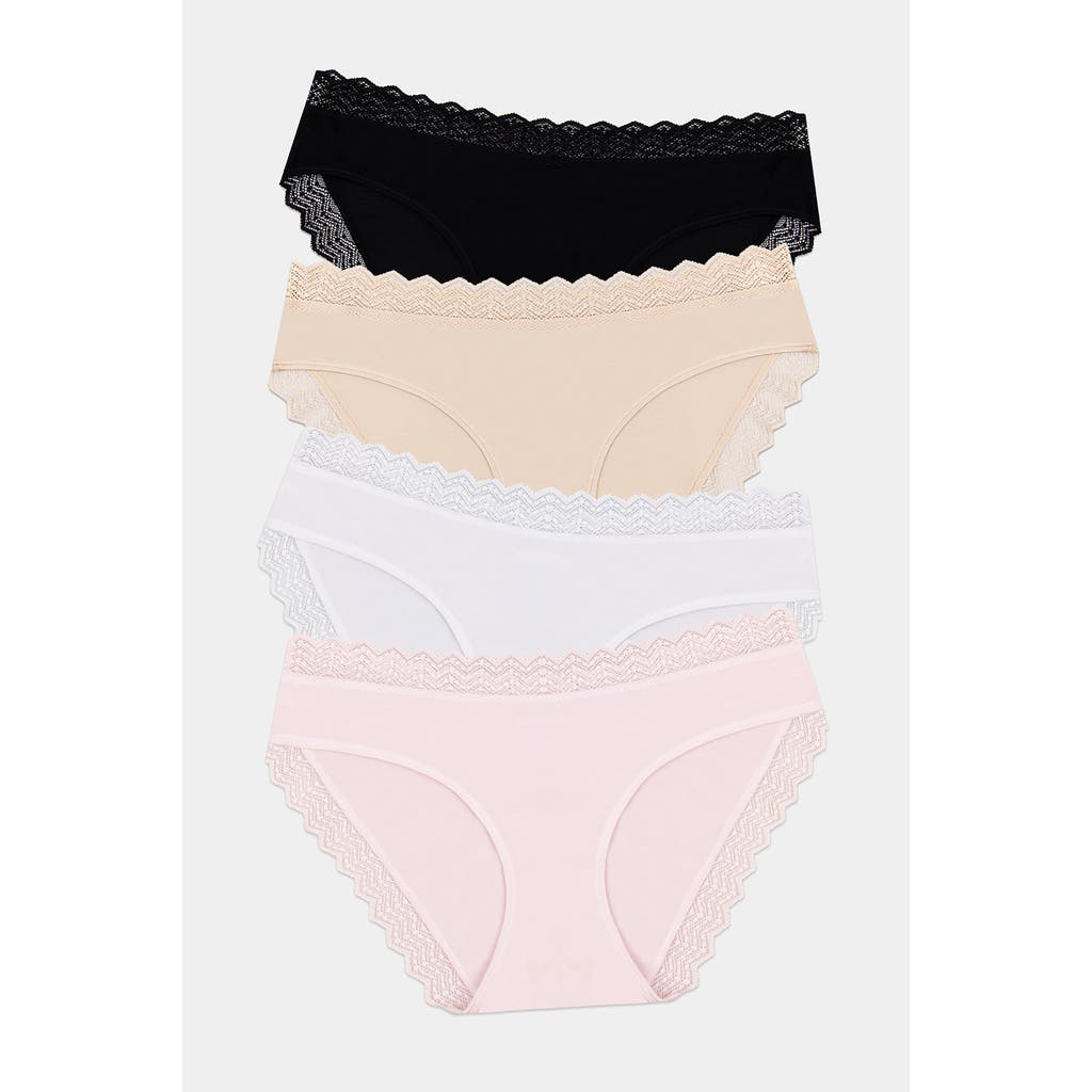 Stripe & Stare Zig Zag Lace Original Knicker Four Pack in Sand Essentials at Nordstrom, Size Small