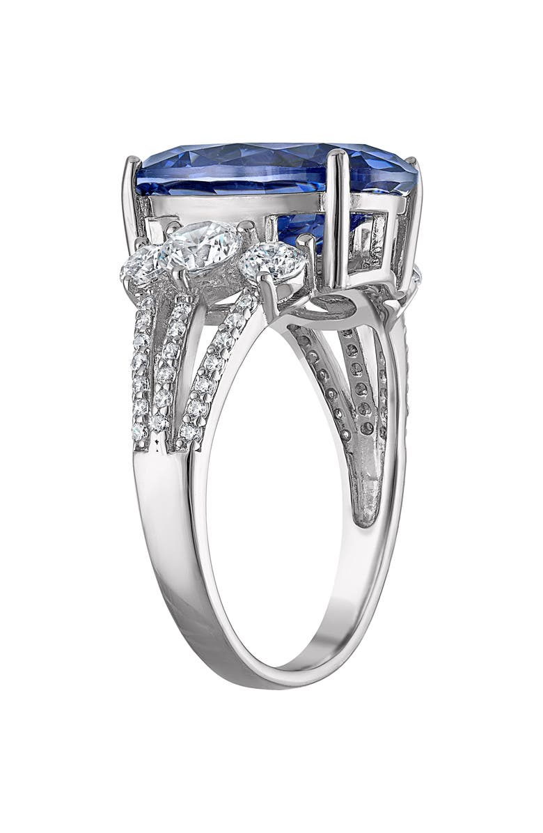 FZN Sterling Silver Blue Oval & White Round Cubic Zirconia Ring, Alternate, color, Silver