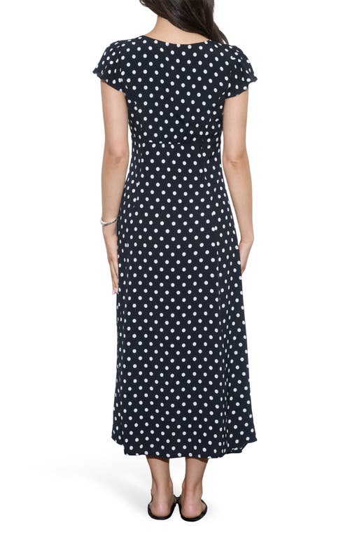 Blu Pepper Poka Dot Print Midi Dress In Black