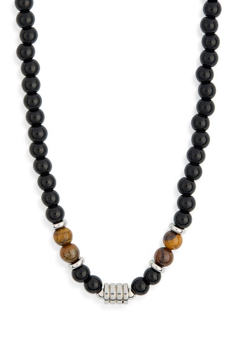 Men's Waterproof Semiprecious Beaded Necklace