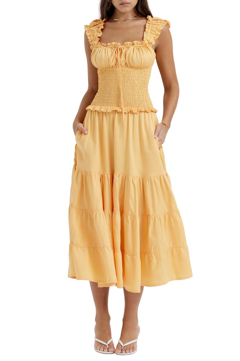 Phedra Ruffle Smocked Bodice Sundress, Main, color, WARM APRICOT