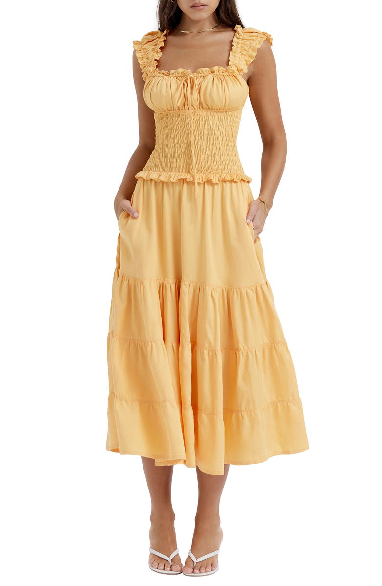 HOUSE OF CB Phedra Ruffle Smocked Bodice Sundress, Main, color, 