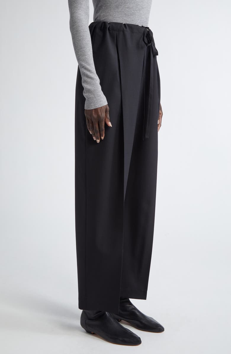 Khaite Trenton Pleated Tropical Wool Drawstring Pants, Alternate, color,