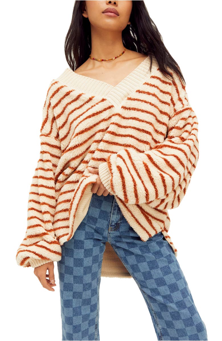 Free People Connell Stripe Faux Fur Top, Alternate, color,