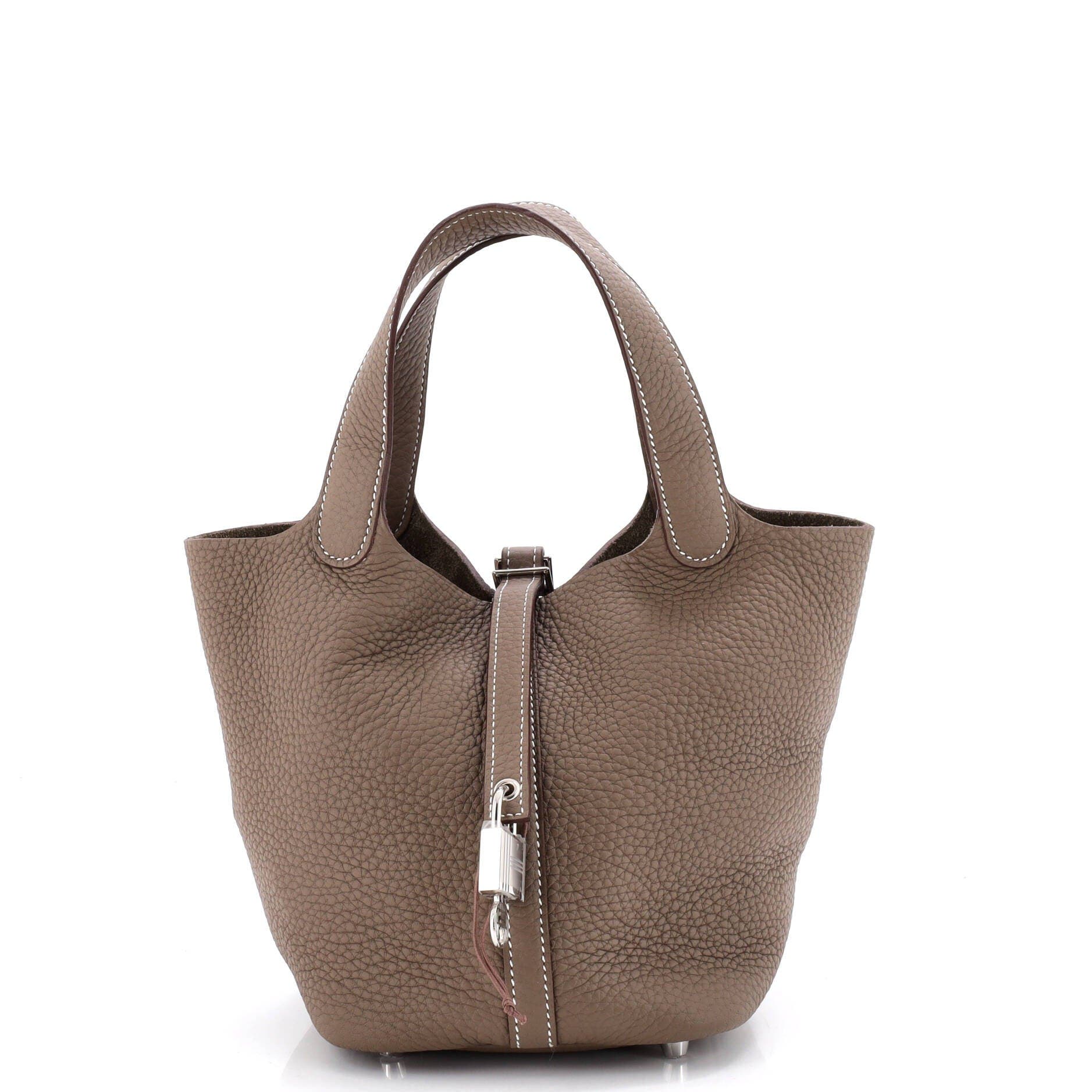 Pre-Owned Hermes Monochrome Picotin Lock Bag Clemence PM, Main, color, Etoupe