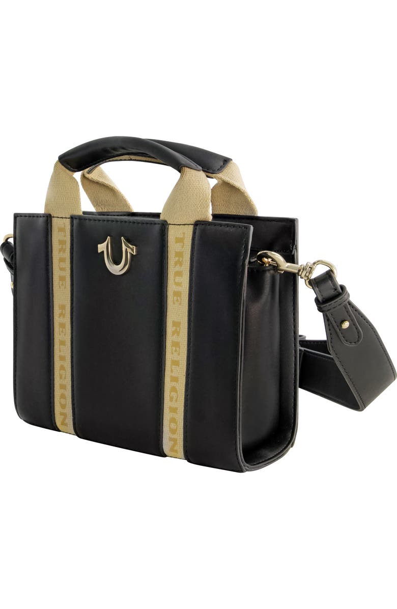 True Religion Licensed Faux Leather Mini Tote Bag with Branded Straps, Alternate, color, Black
