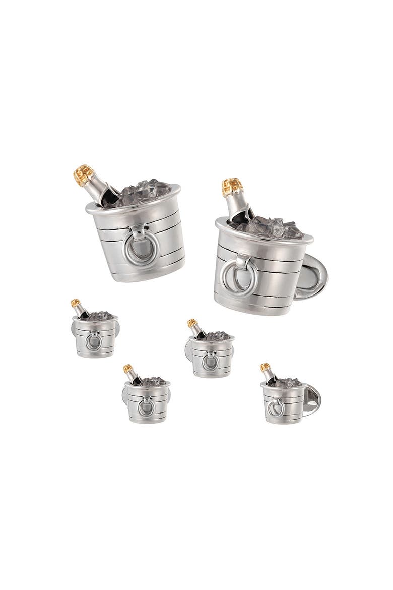 Champagne Bottle on ice Sterling Cufflinks & Studs, Main, color, SILVER