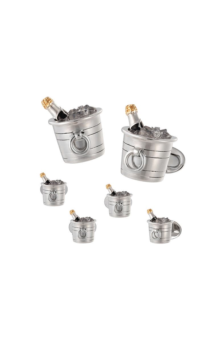 Jan Leslie Champagne Bottle on ice Sterling Cufflinks & Studs, Main, color, Silver
