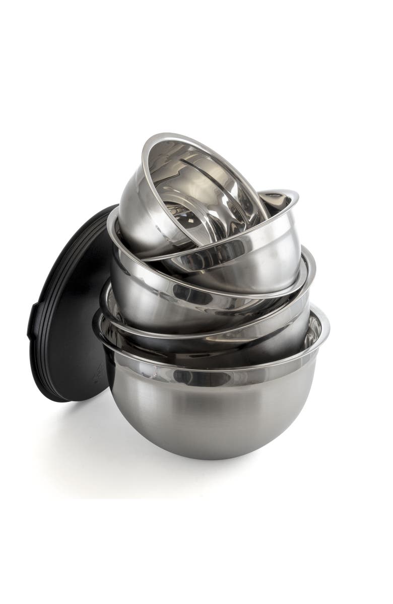 Megachef 5 Piece Multipurpose Stackable Mixing Bowl Set with Lids, Alternate, color, Silver
