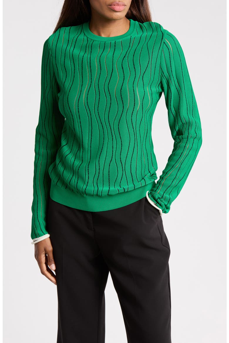 Art Nouveau Jacquard Long Sleeve Top, Main, color, PALM MULTI
