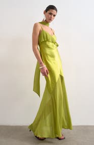 Topshop Mixed Media Ruffle Maxi Dress with Scarf