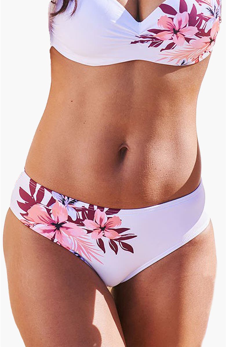 LASCANA Women's Floral Print Bikini Bottom, Main, color, Cream Multi
