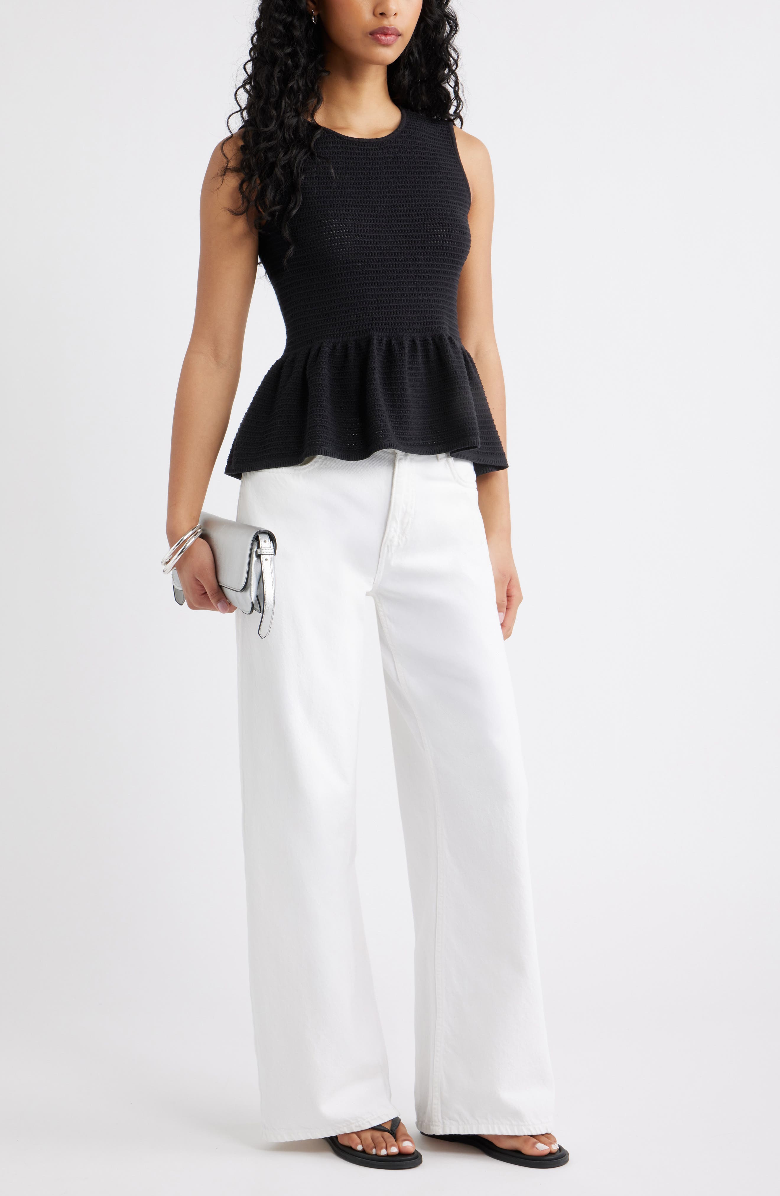 Open Stitch Peplum Sweater Tank - image 2