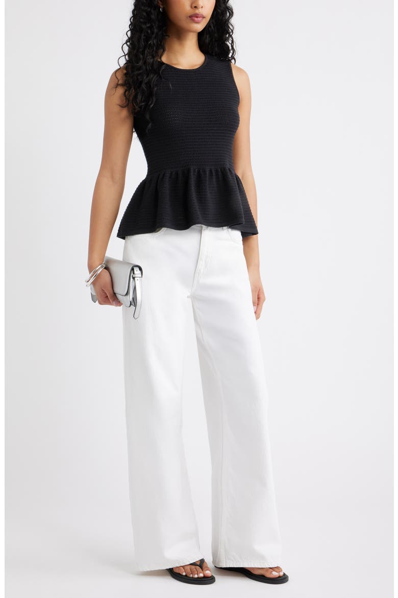 Open Stitch Peplum Sweater Tank, Alternate, color, BLACK