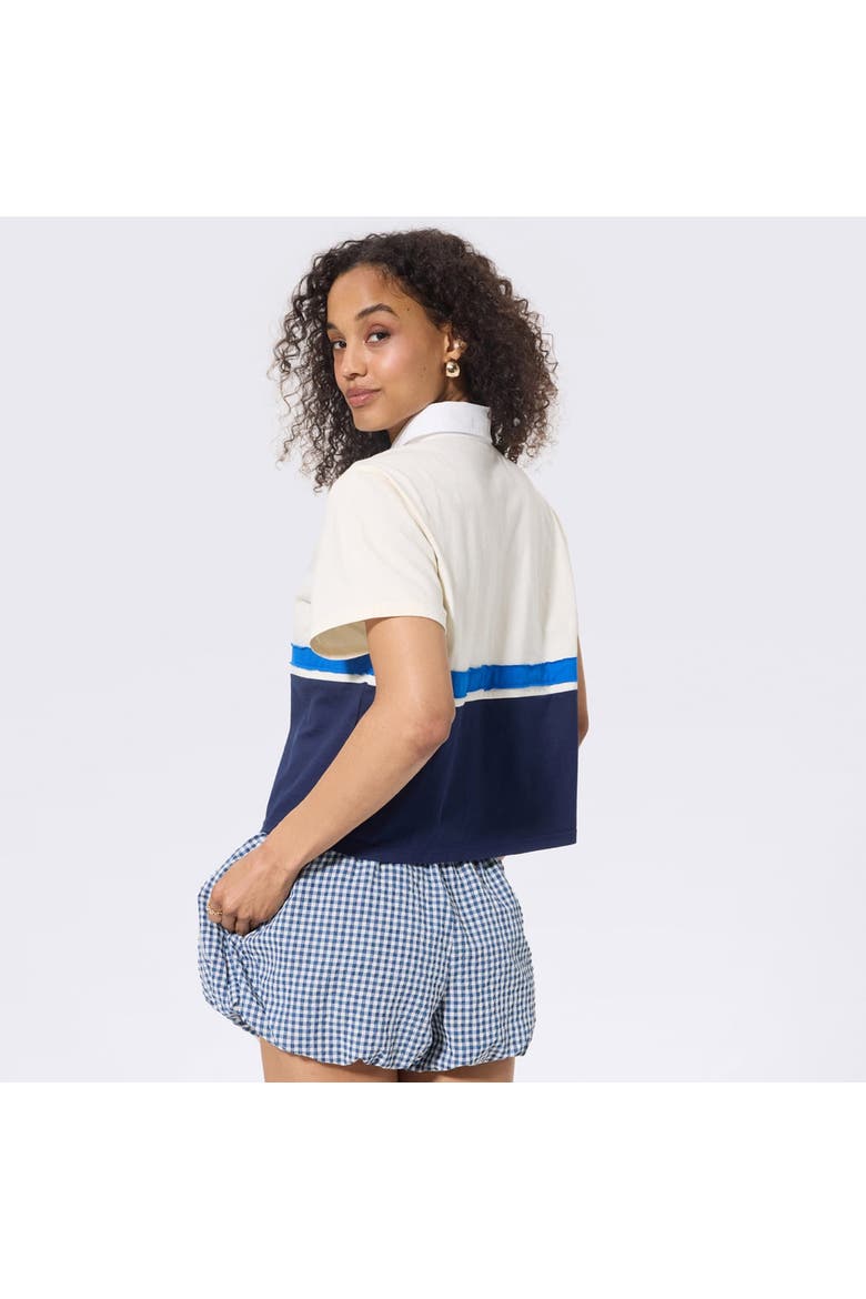 Women's Terez  Cream Toronto Blue Jays Cropped Rugby Polo, Alternate, color, Cream