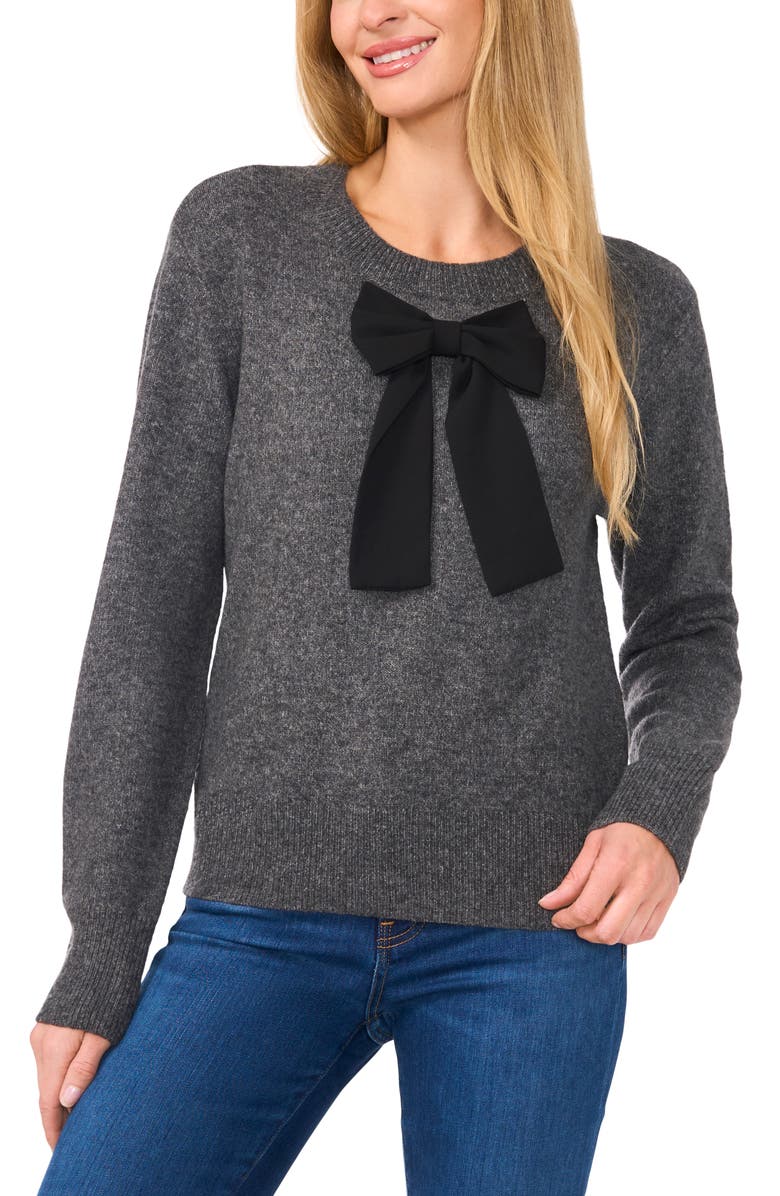 CeCe Bow Front Crewneck Sweater, Main, color, 