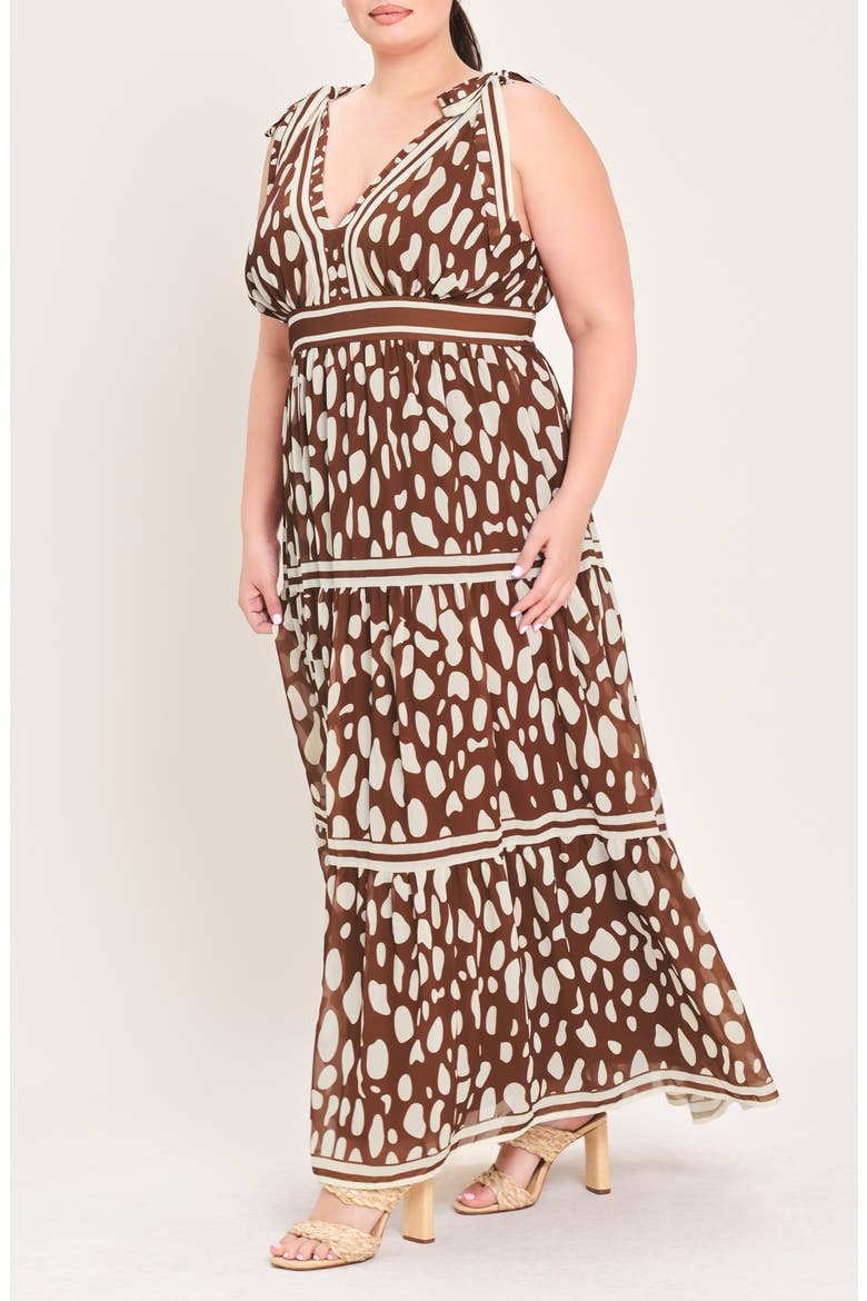 Print Tiered Maxi Dress, Alternate, color, BROWN