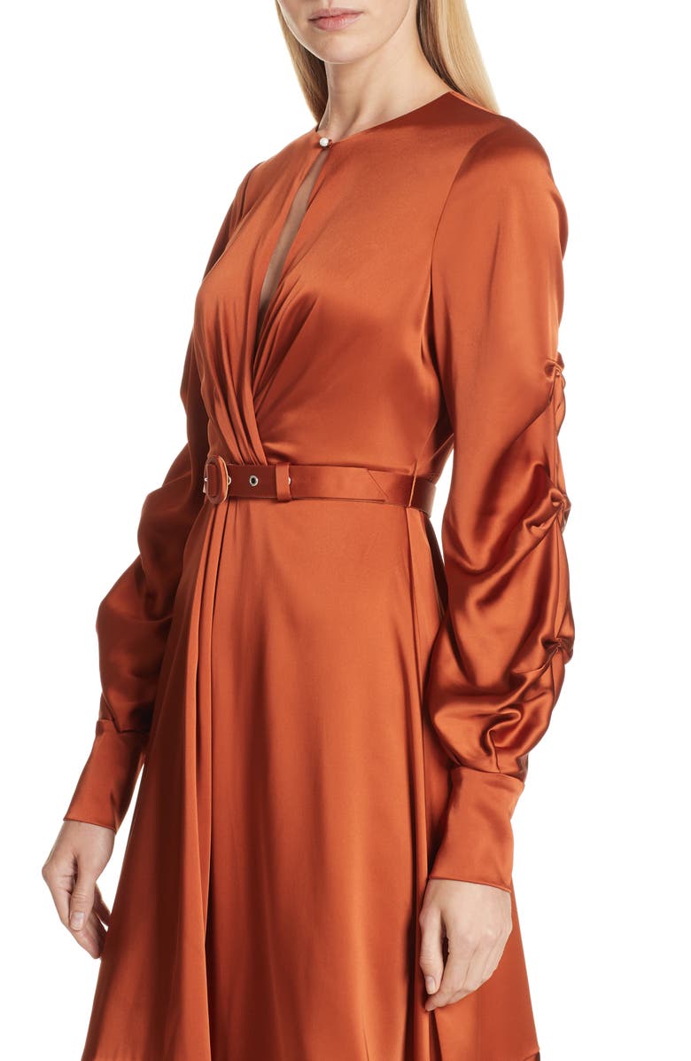 Simkhai Jonathan Simkhai Ruched Sleeve Satin Midi Dress, Alternate, color, 