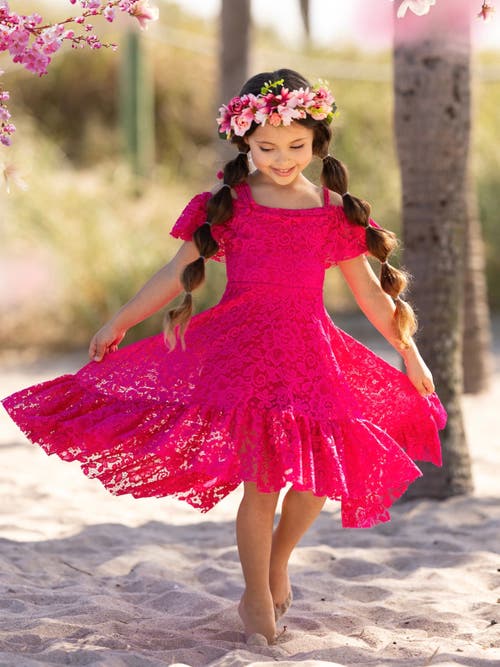 MIA BELLE GIRLS MIA BELLE GIRLS GIRLS BERRY BEAUTIFUL LACE HIGH LOW DRESS