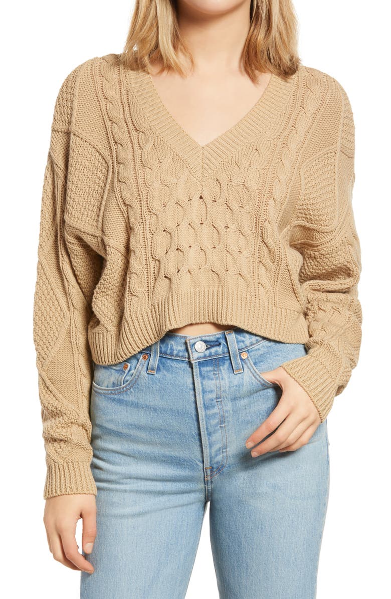 BP. V-Neck Cable Knit Sweater, Main, color, 